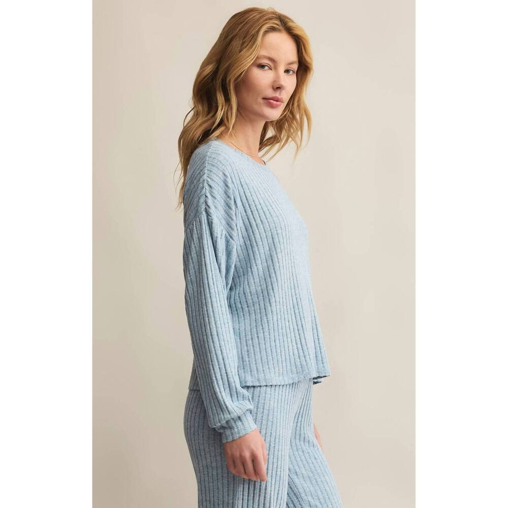 NEW Z SUPPLY daydream rib long sleeve top in light denim - Picture 4 of 5